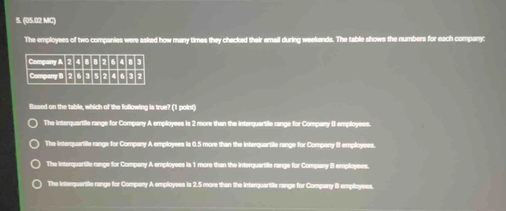 5. (05.02 mc) the employees of two companies were asked how many times …