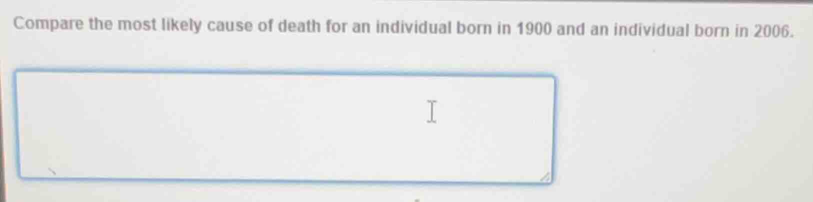 compare the most likely cause of death for an individual born in 1900 a…