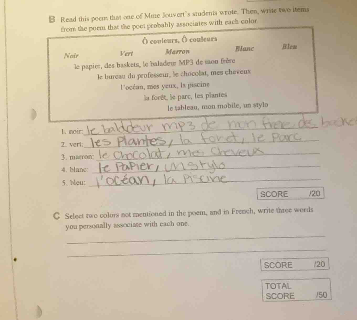 b read this poem that one of mme jouvert’s students wrote. then, write …
