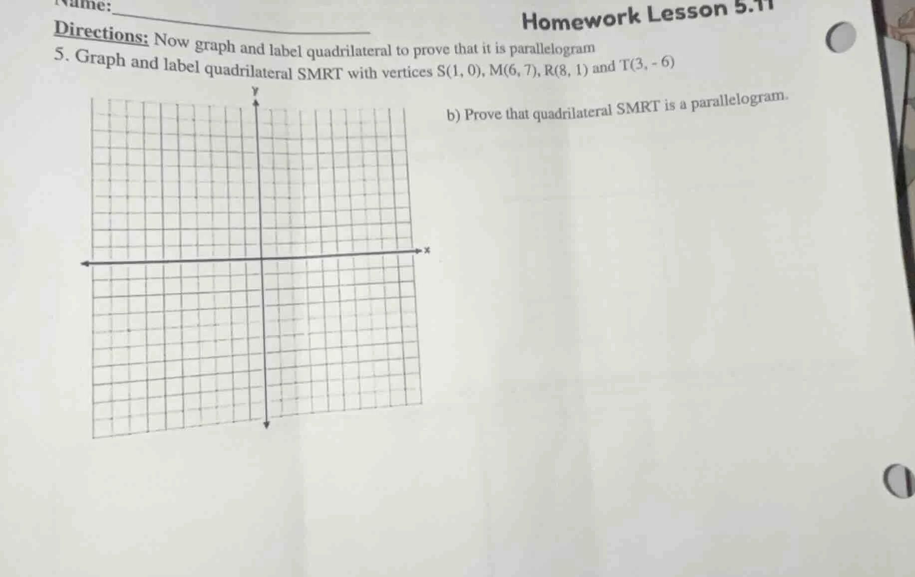 name: homework lesson 5.11 directions: now graph and label quadrilatera…