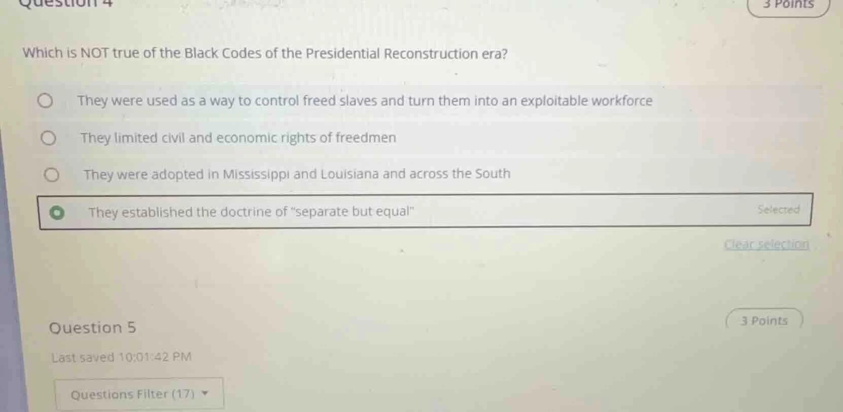 question 4 which is not true of the black codes of the presidential rec…