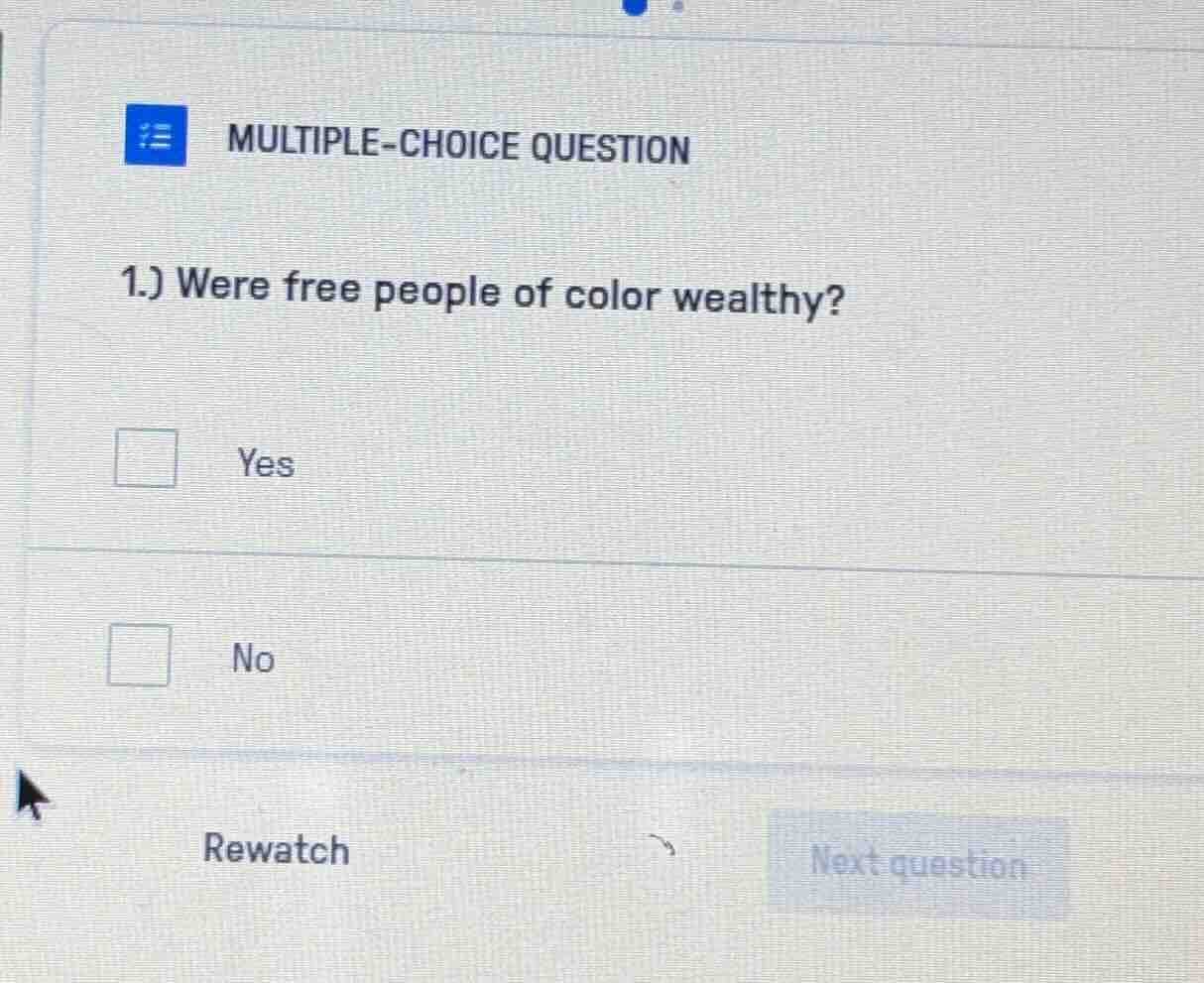 multiple-choice question 1.) were free people of color wealthy? yes no …