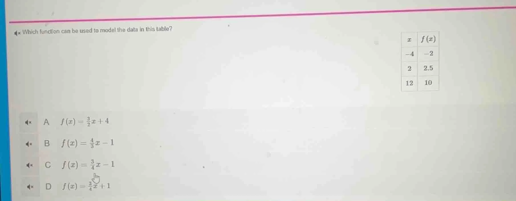 which function can be used to model the data in this table? \begin{tabu…