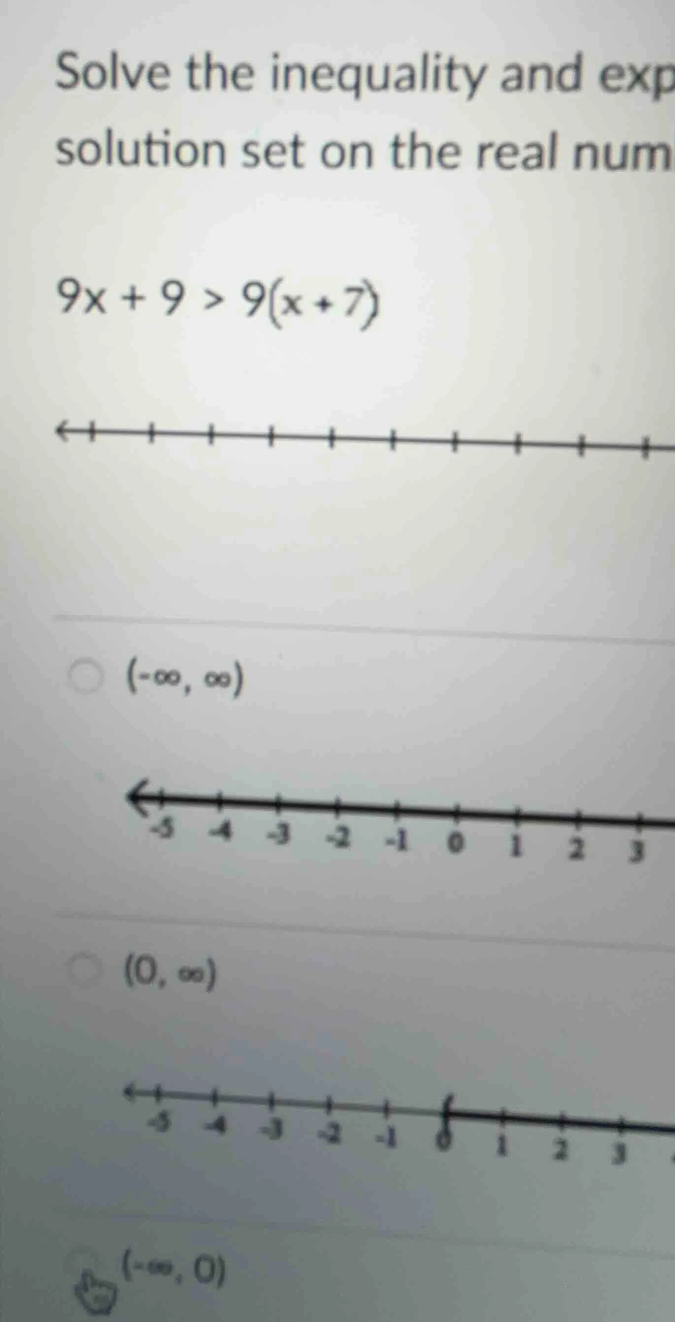 solve the inequality and exp solution set on the real num 9x + 9 > 9(x …