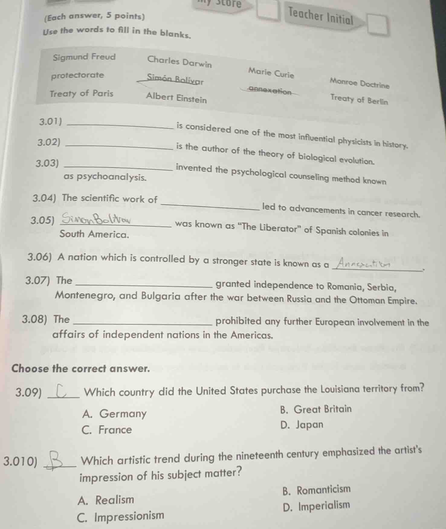 (each answer, 5 points) use the words to fill in the blanks. sigmund fr…