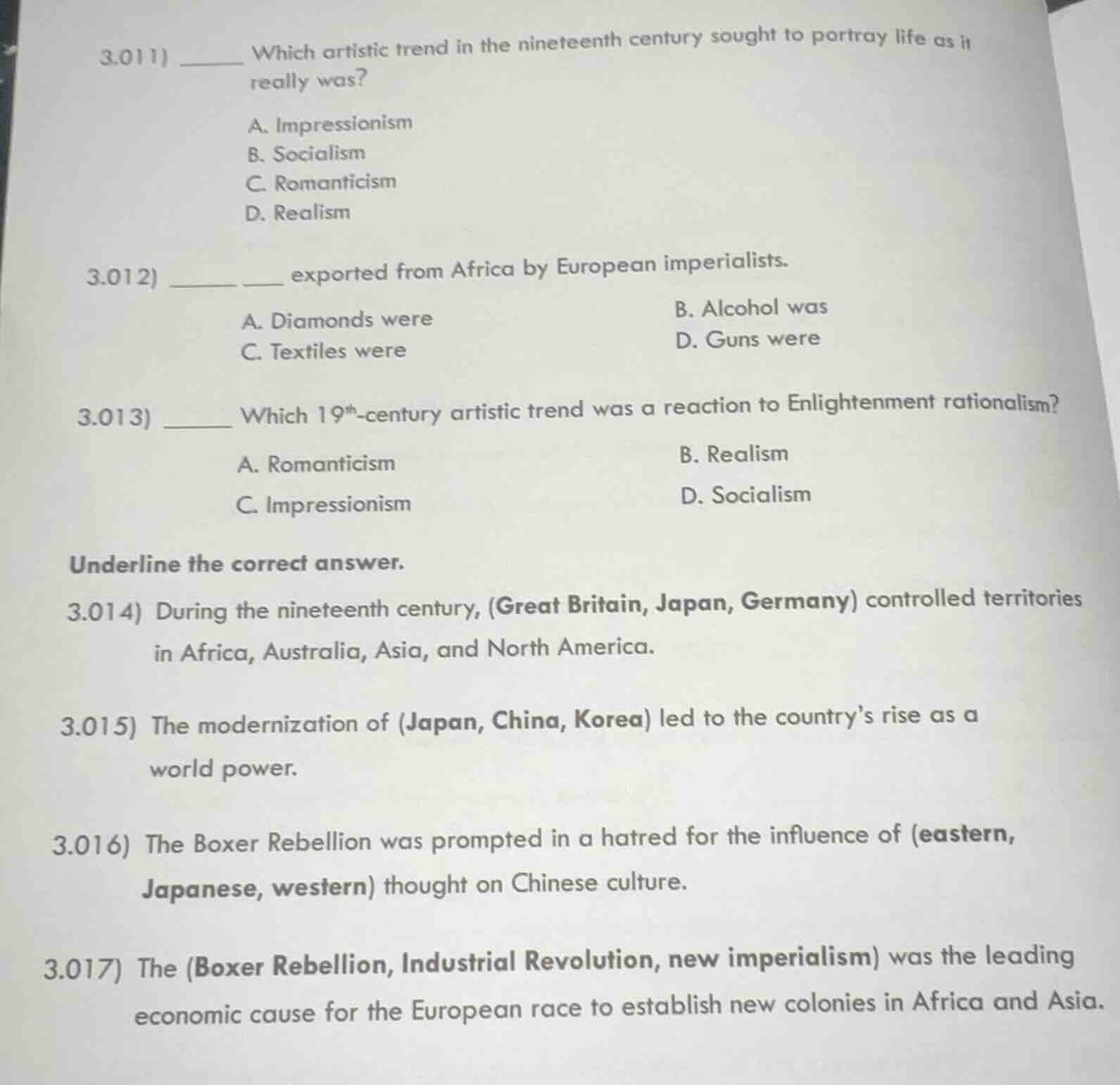 3.011) ______ which artistic trend in the nineteenth century sought to …