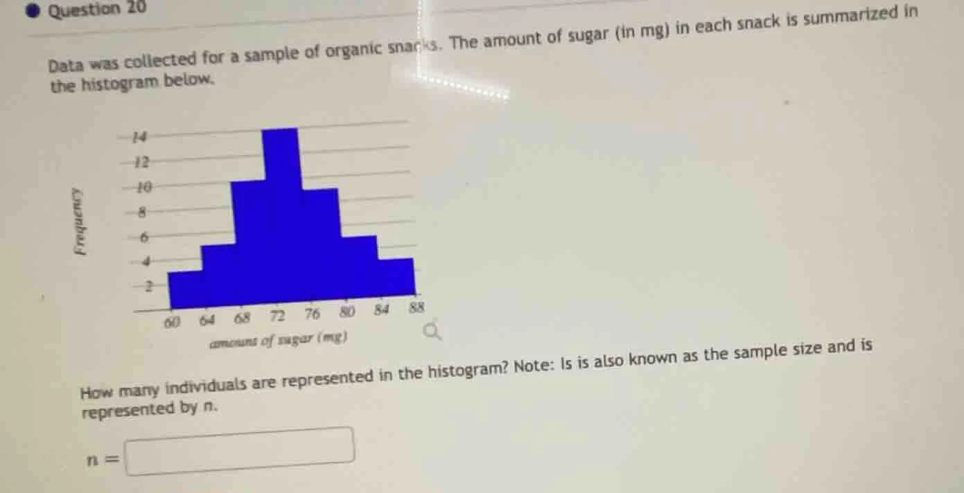 question 20 data was collected for a sample of organic snacks. the amou…