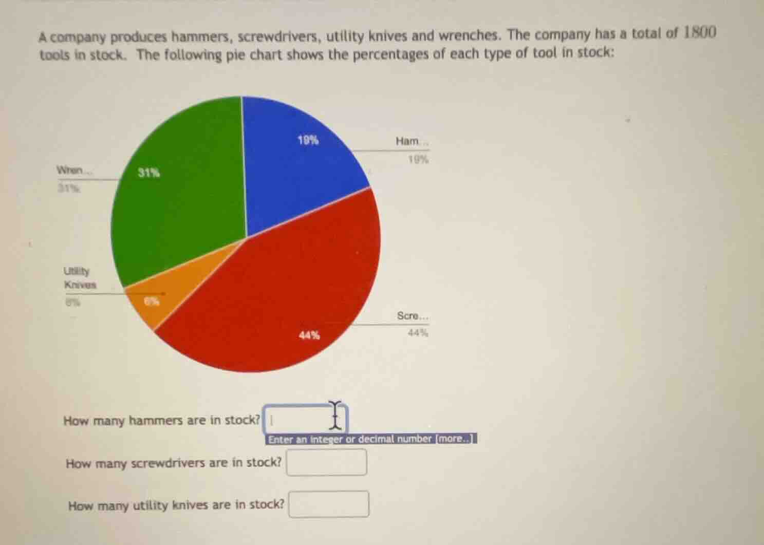 a company produces hammers, screwdrivers, utility knives and wrenches. …