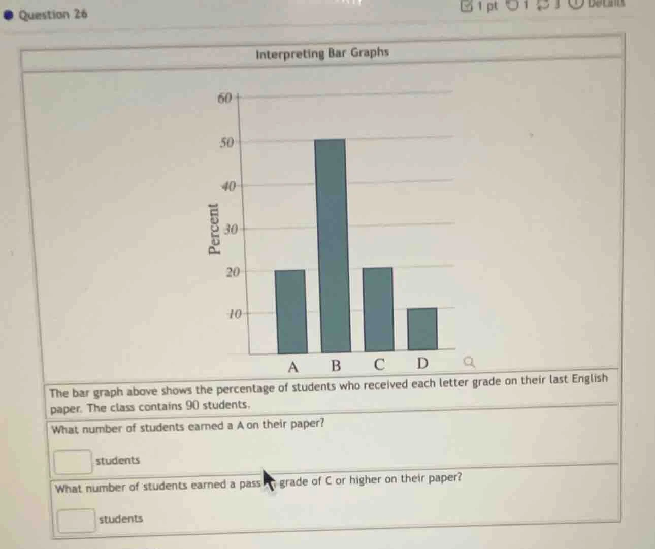 question 26 interpreting bar graphs the bar graph above shows the perce…