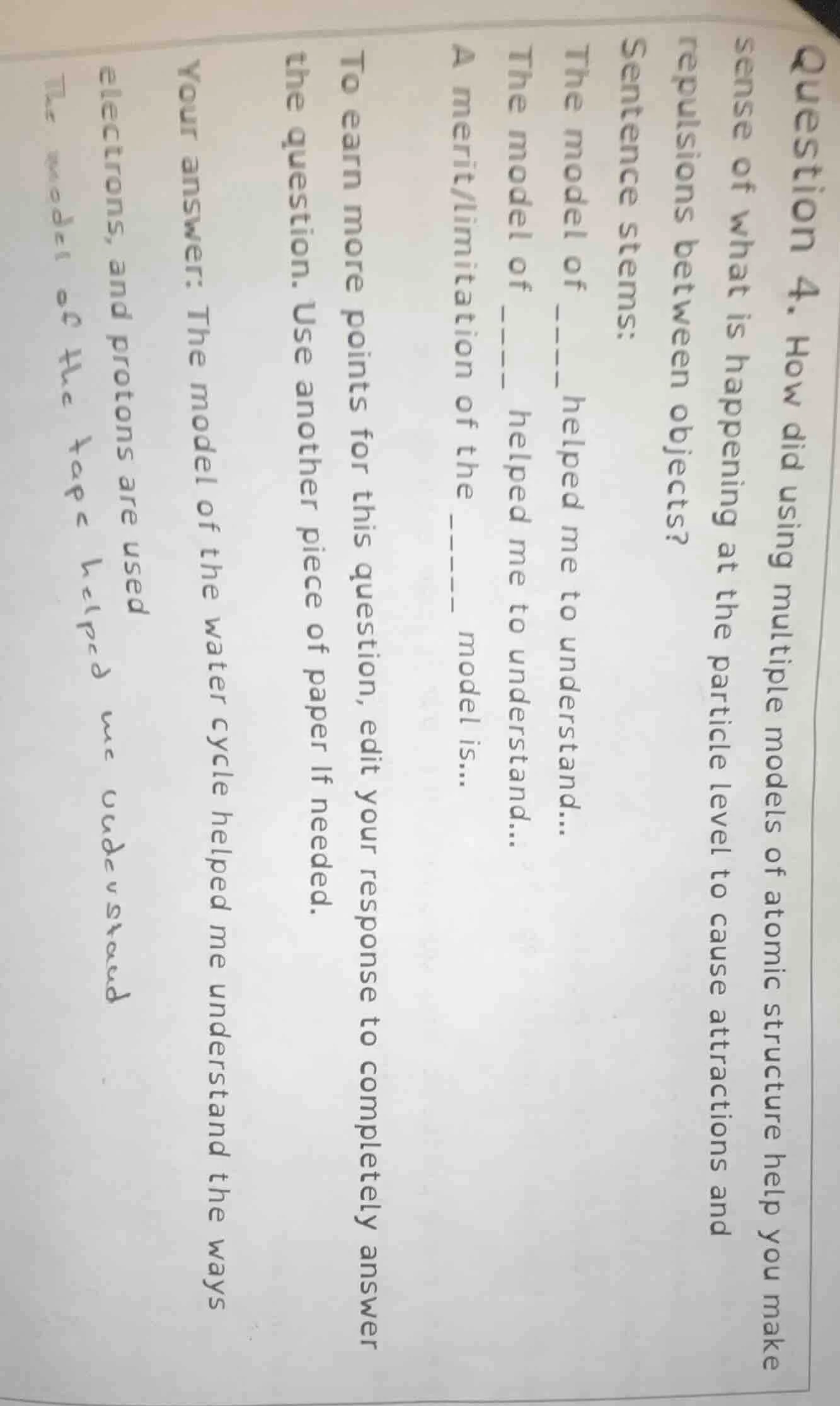 question 4. how did using multiple models of atomic structure help you …