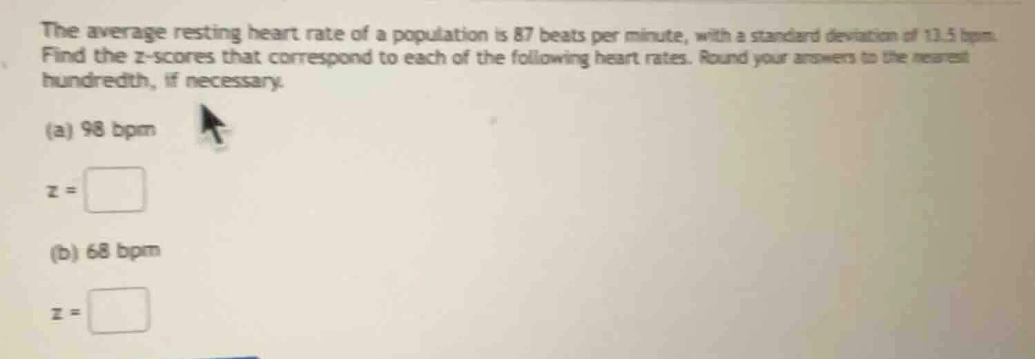 the average resting heart rate of a population is 87 beats per minute, …