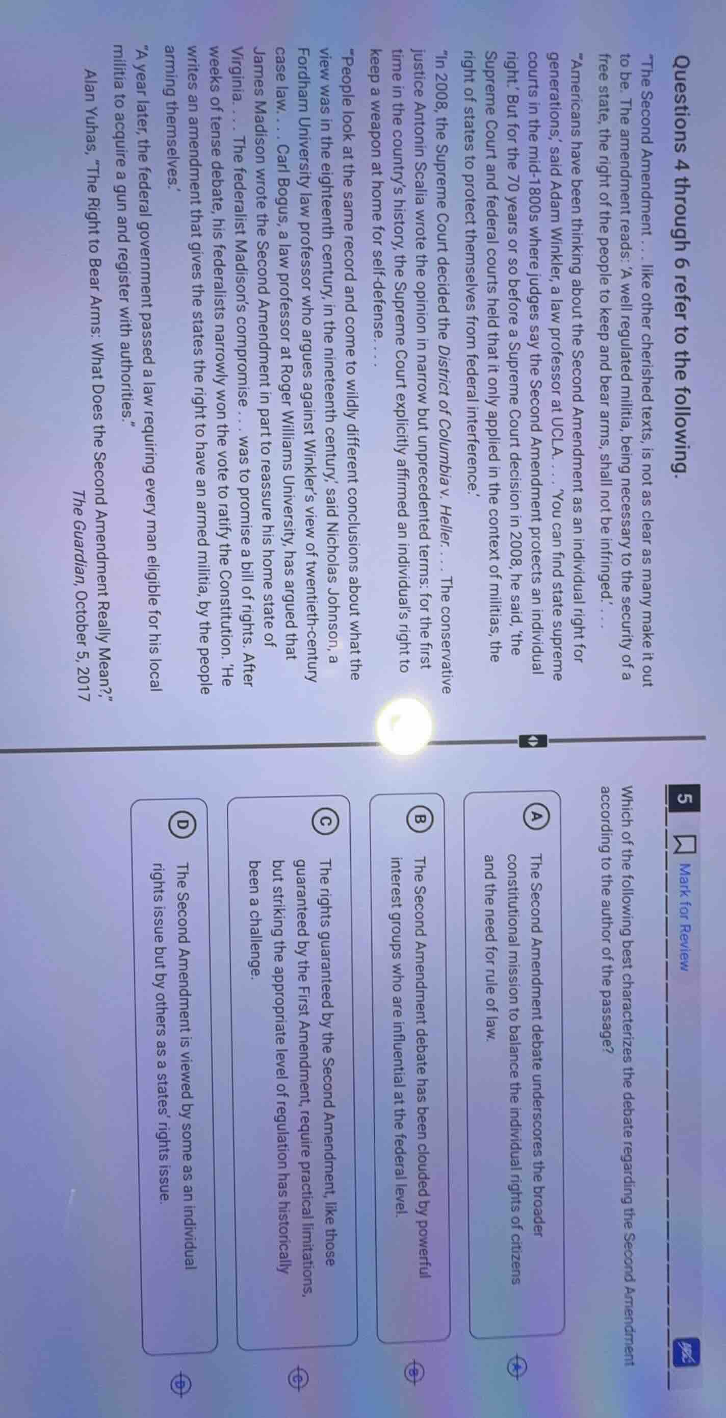 questions 4 through 6 refer to the following. the second amendment ... …