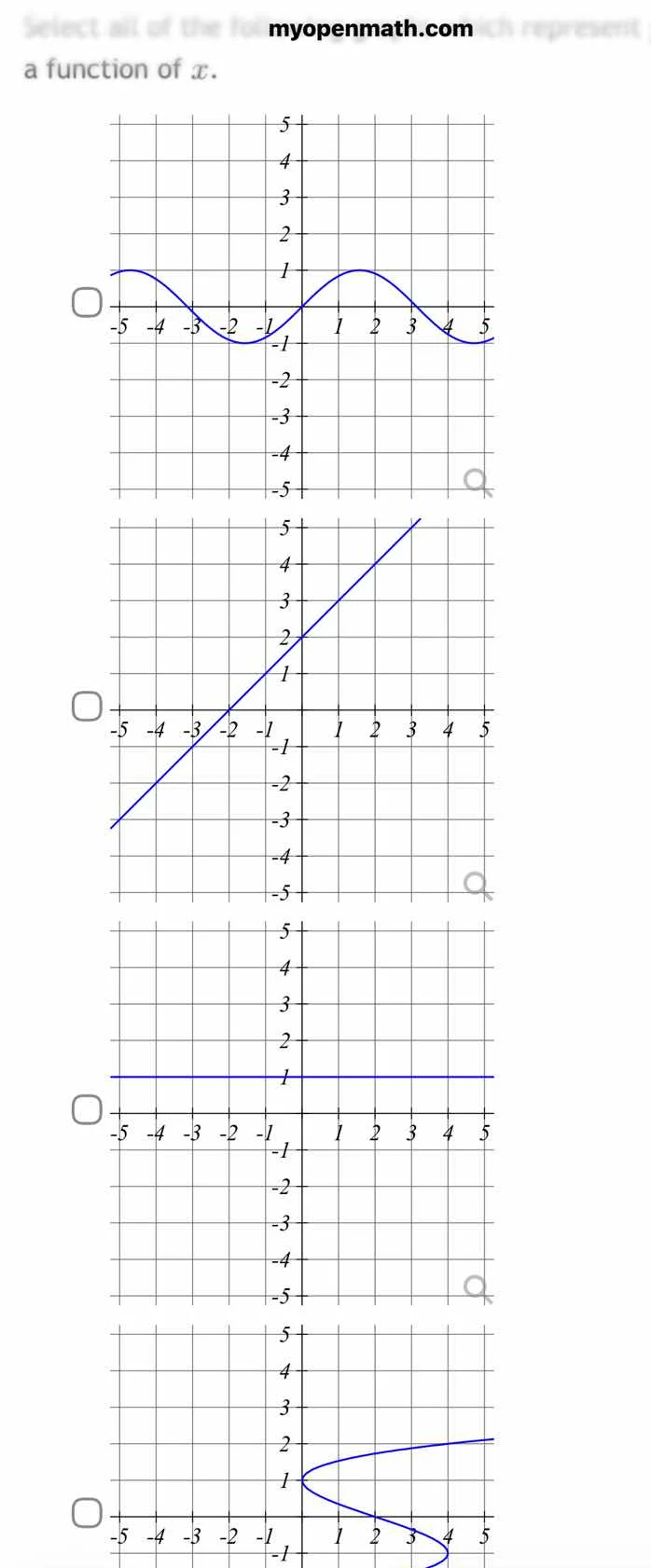 select all of the... represent a function of x.