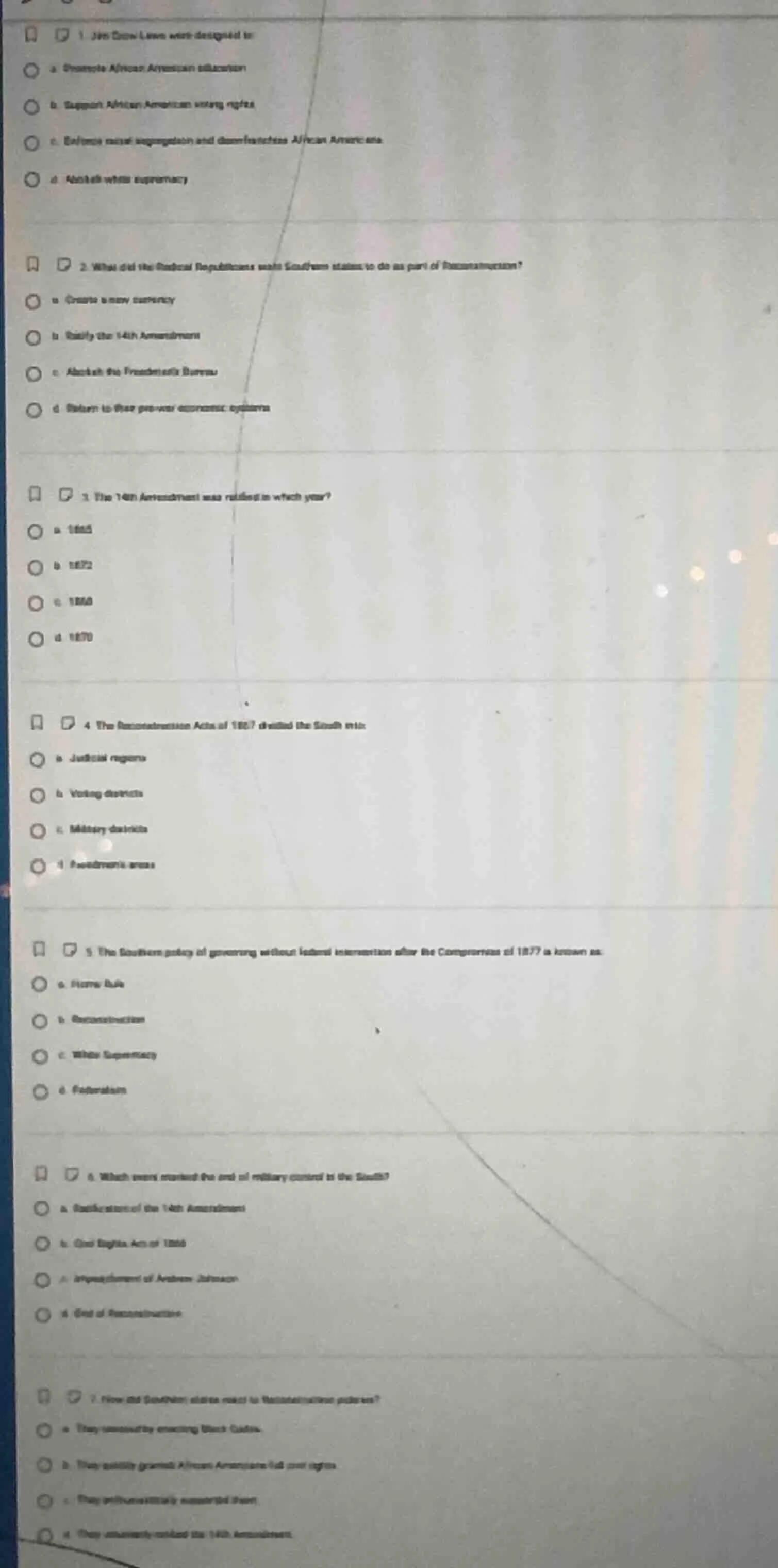 1. jim crow laws were designed to a. promote african american education…
