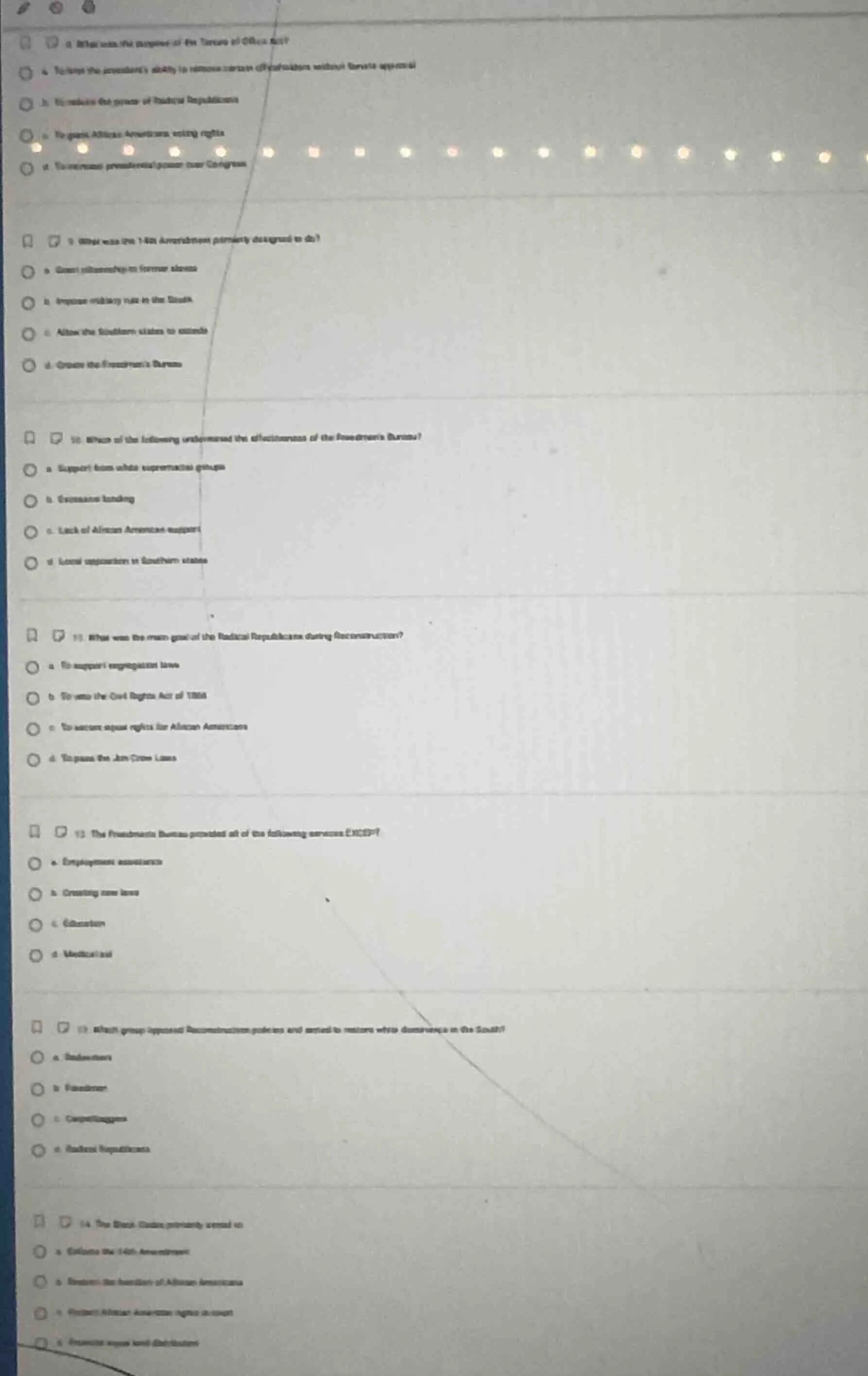 8 what was the purpose of the tenure of office act? a. to limit the pre…