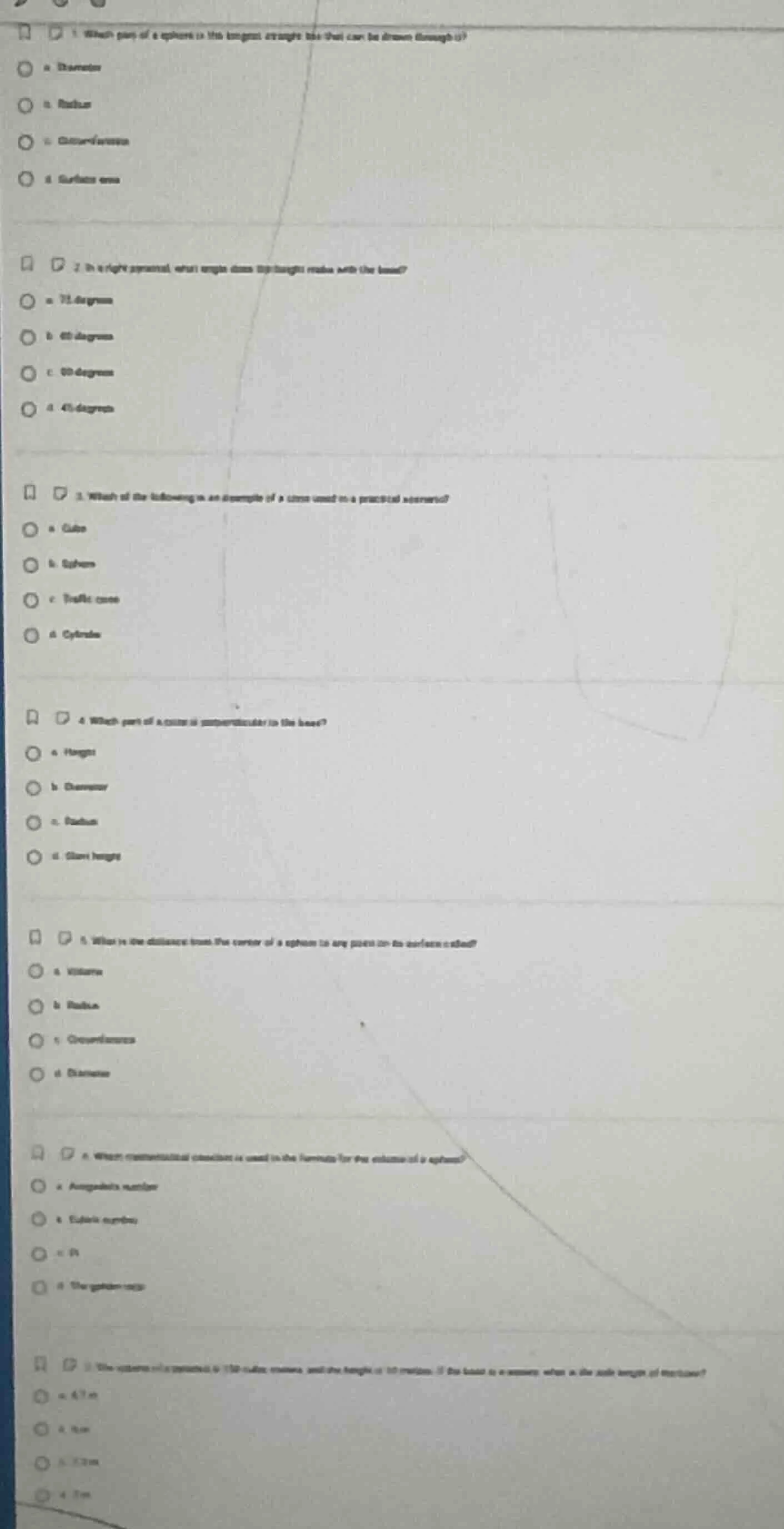1 which part of a sphere is the longest straight line that can be drawn…