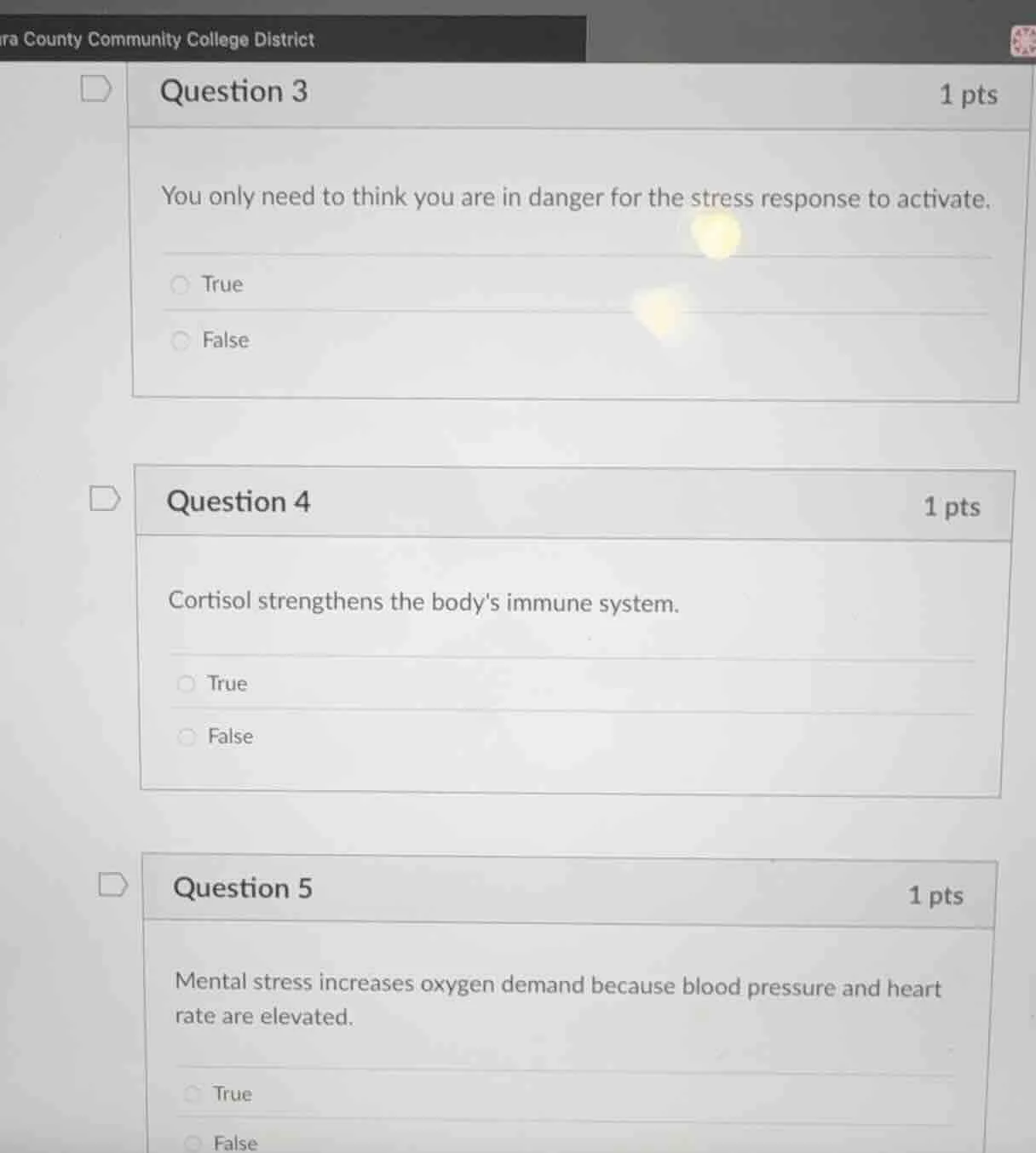 question 3 you only need to think you are in danger for the stress resp…
