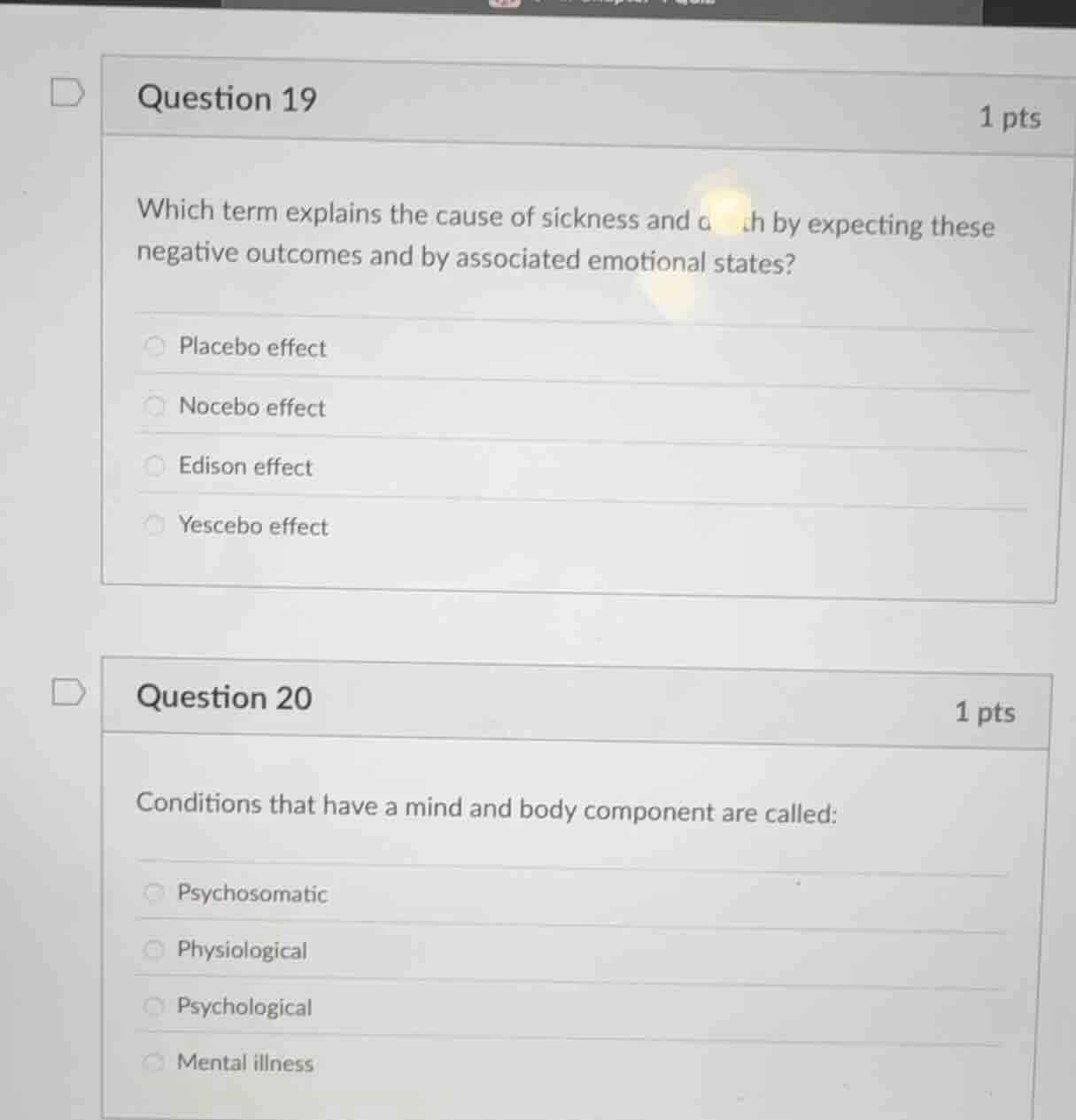 question 19 1 pts which term explains the cause of sickness and a ch by…