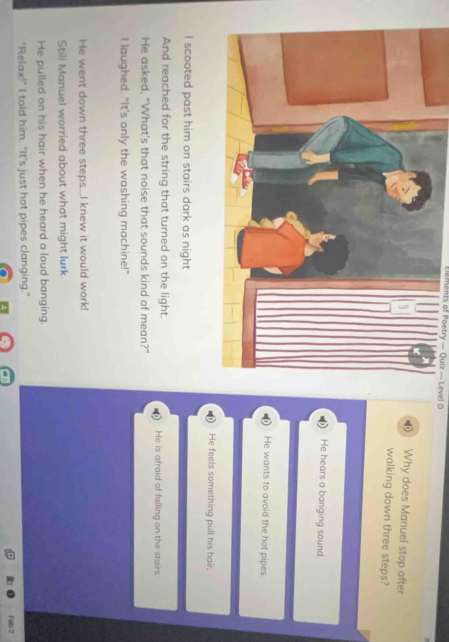 i scooted past him on stairs dark as night and reached for the string t…