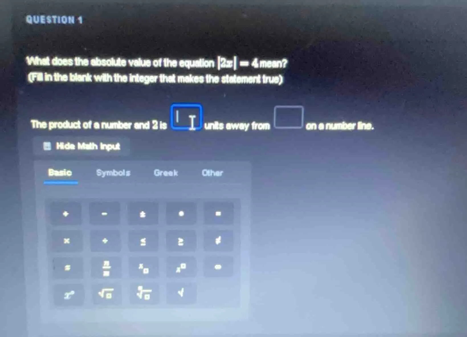 question 1 what does the absolute value of the equation \\(|2x| = 4\\) …