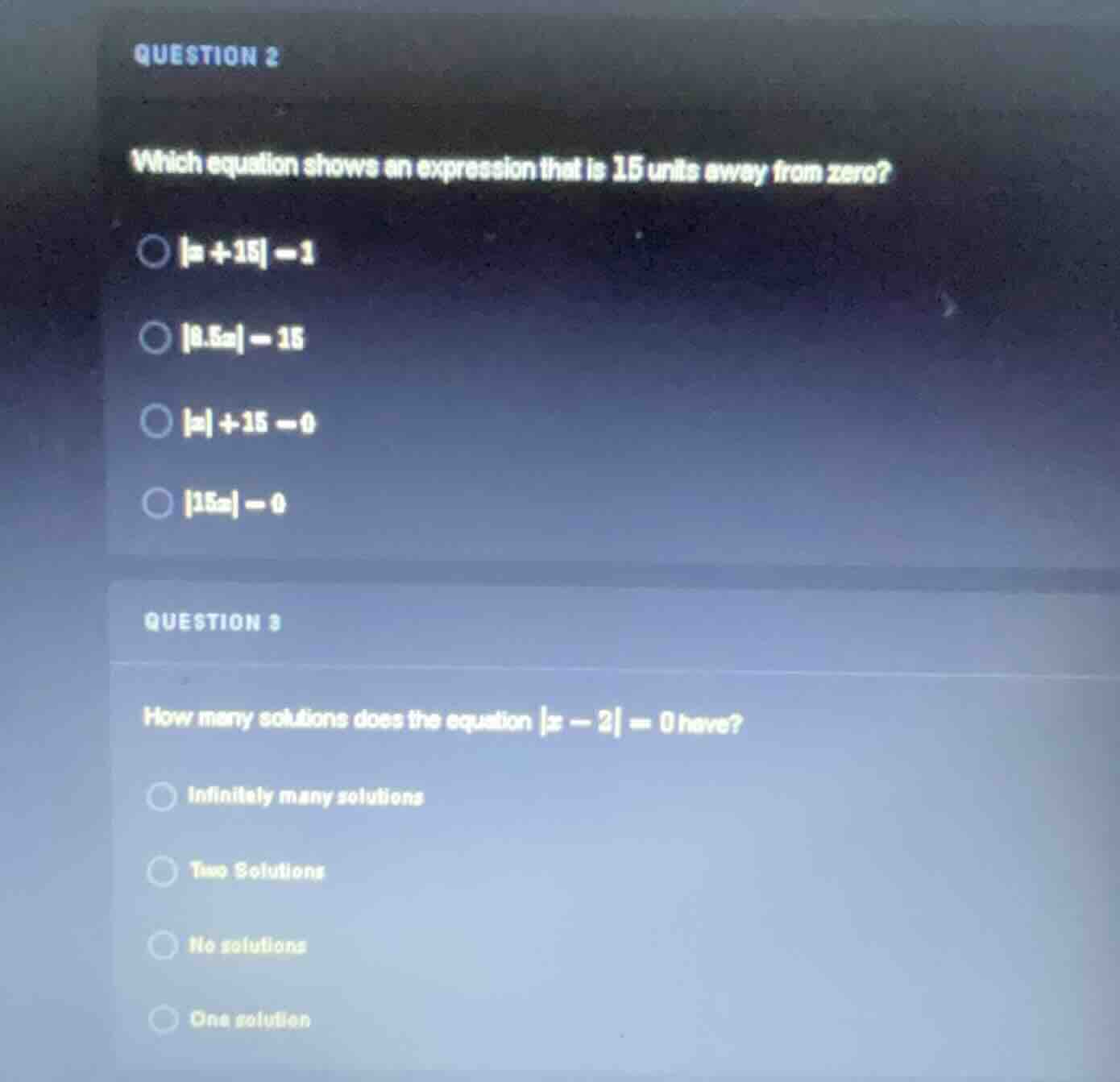 question 2 which equation shows an expression that is 15 units away fro…