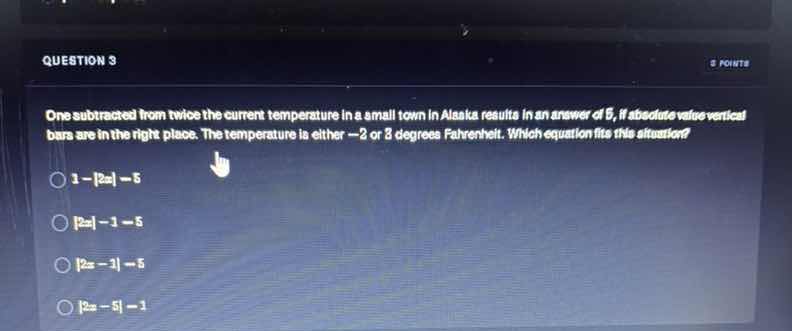 question 3 2 points one subtracted from twice the current temperature i…