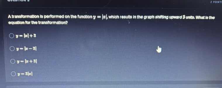 a transformation is performed on the function $y = |x|$, which results …