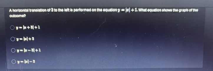 a horizontal translation of 3 to the left is performed on the equation …