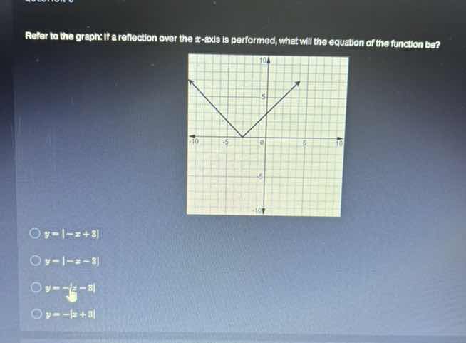 refer to the graph: if a reflection over the x - axis is performed, wha…
