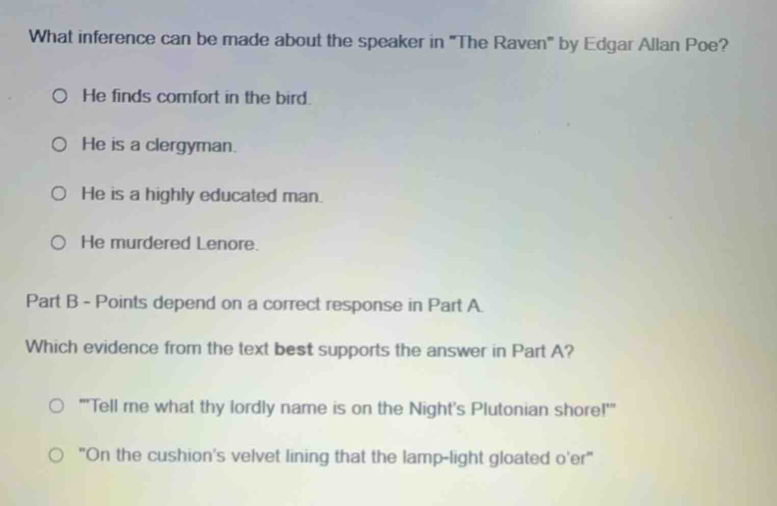what inference can be made about the speaker in \the raven\ by edgar al…