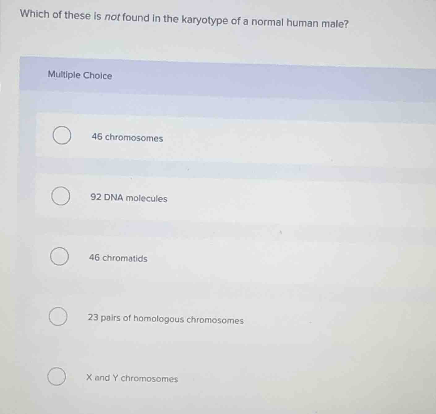 which of these is not found in the karyotype of a normal human male? mu…