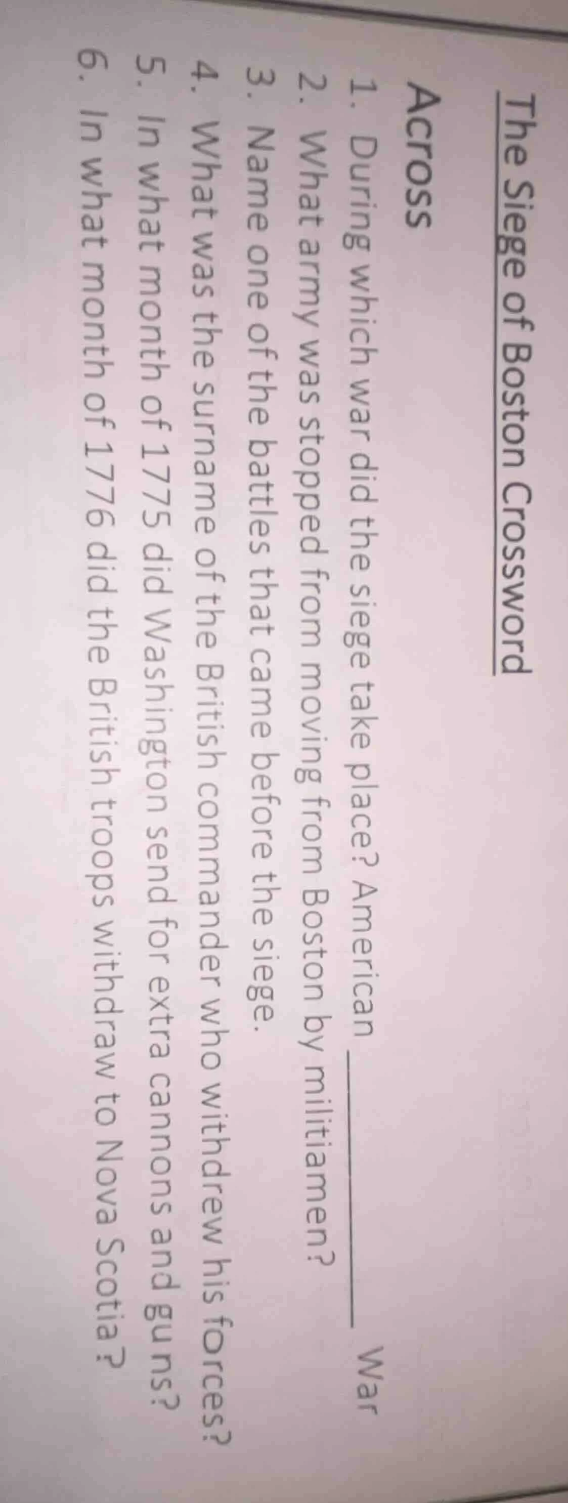 the siege of boston crossword across 1. during which war did the siege …
