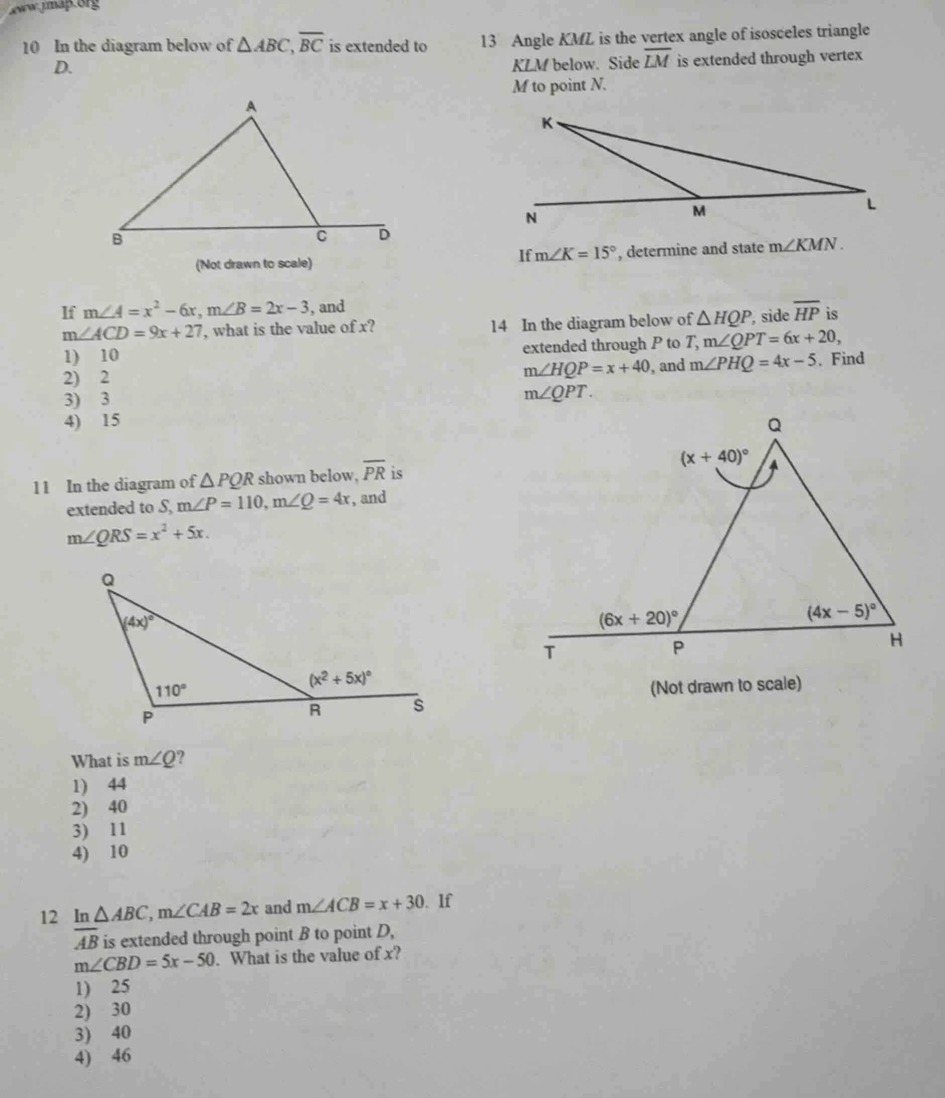 10 in the diagram below of $\\triangle abc$, $\\overline{bc}$ is extend…