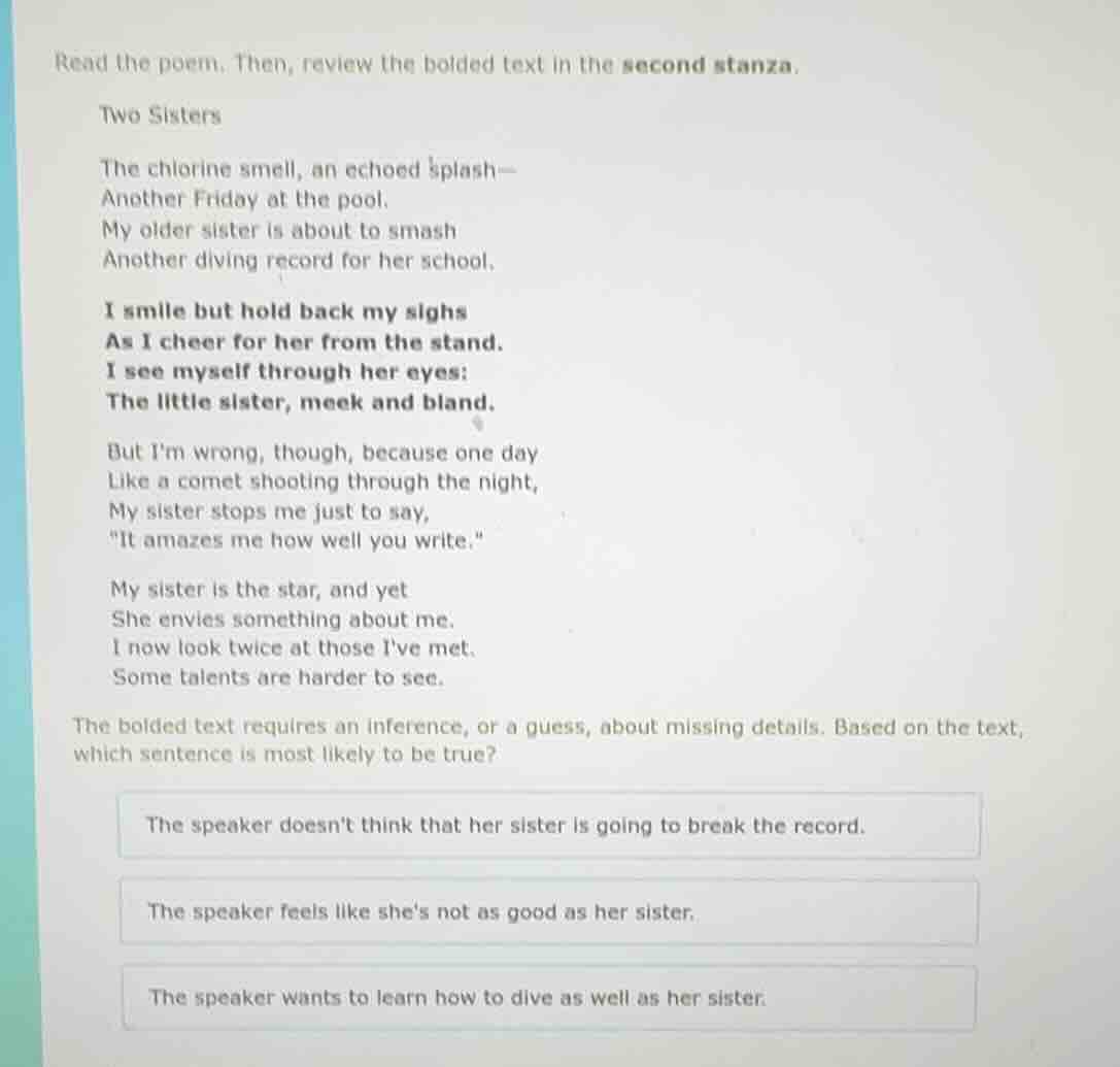 read the poem. then, review the bolded text in the second stanza. two s…
