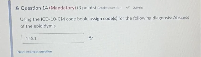 question 14 (mandatory) (3 points) retake question saved using the icd-…