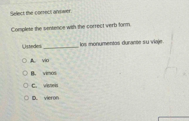 select the correct answer. complete the sentence with the correct verb …