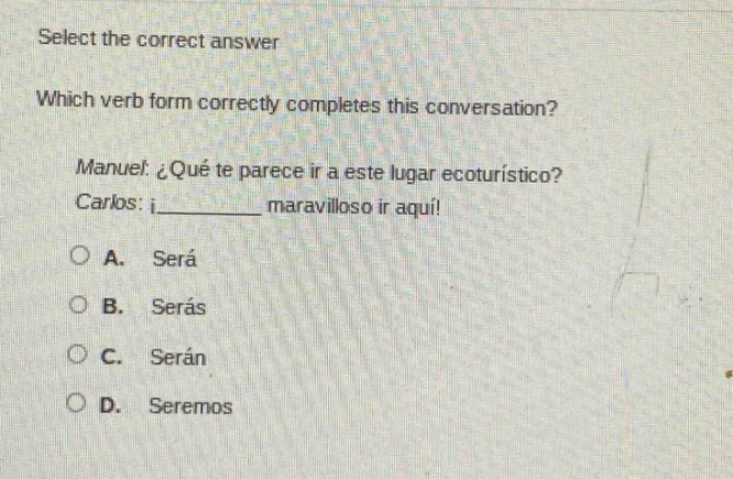 select the correct answer which verb form correctly completes this conv…