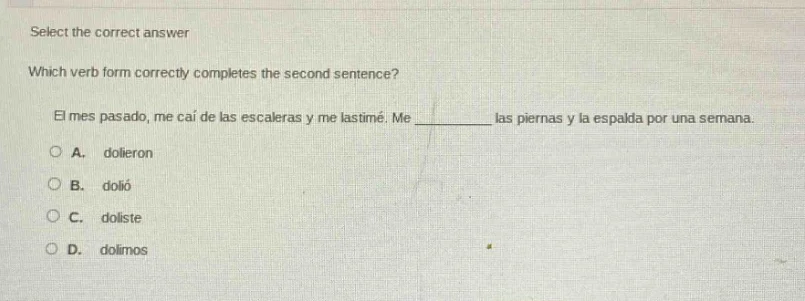 select the correct answer which verb form correctly completes the secon…