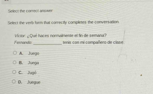 select the correct answer select the verb form that correctly completes…