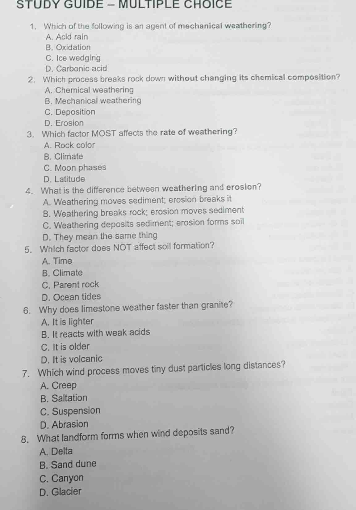 study guide – multiple choice 1. which of the following is an agent of …