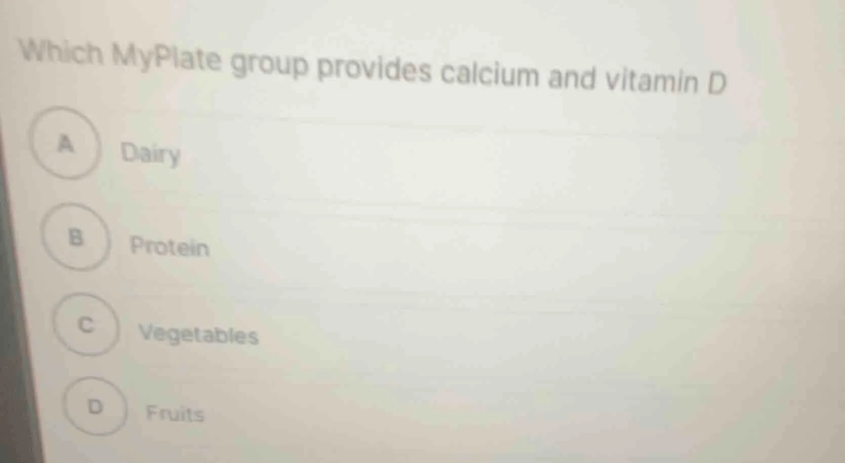 which myplate group provides calcium and vitamin d a dairy b protein c …