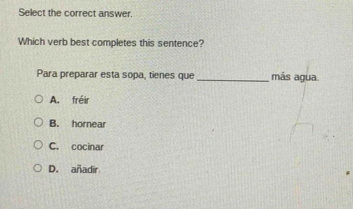 select the correct answer. which verb best completes this sentence? par…