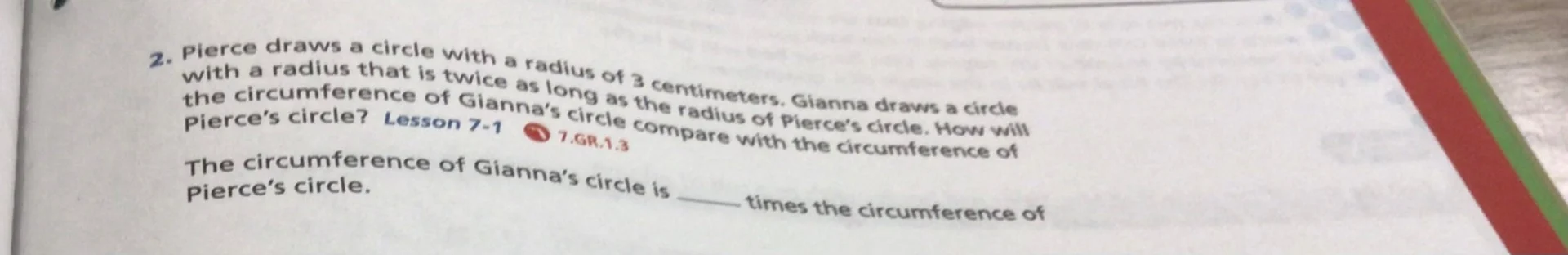 2. pierce draws a circle with a radius of 3 centimeters. gianna draws a…