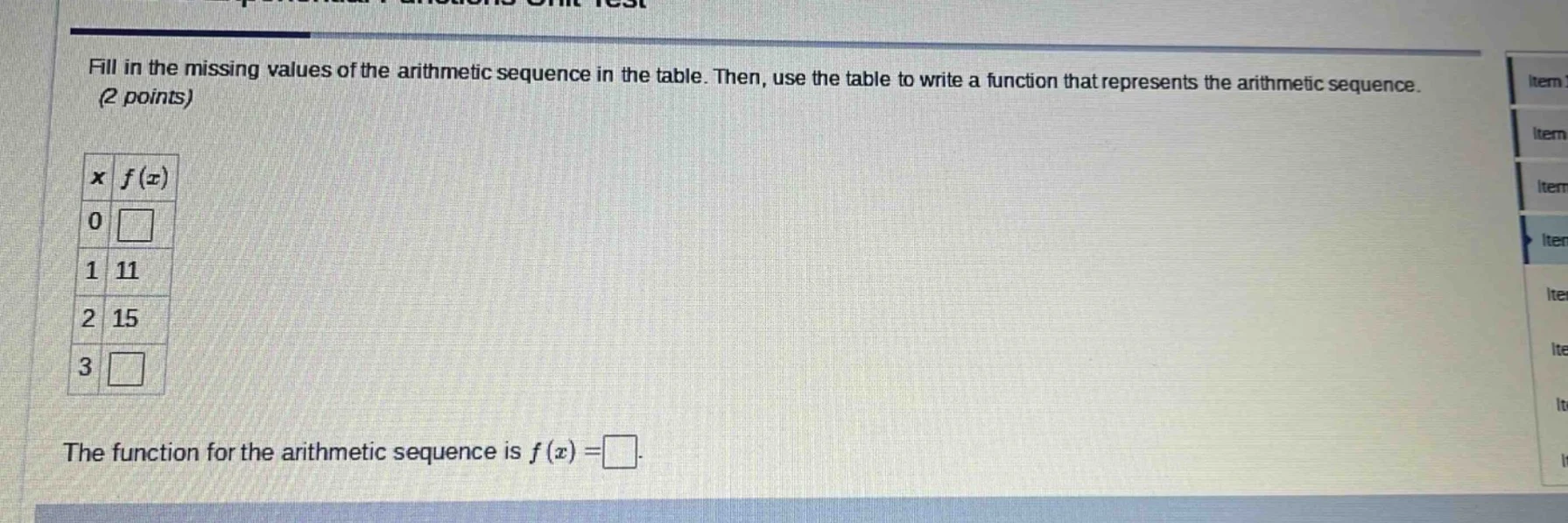 fill in the missing values of the arithmetic sequence in the table. the…