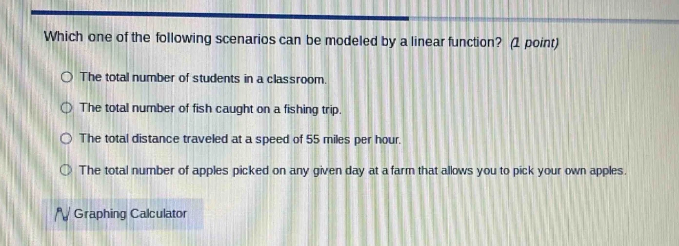 which one of the following scenarios can be modeled by a linear functio…