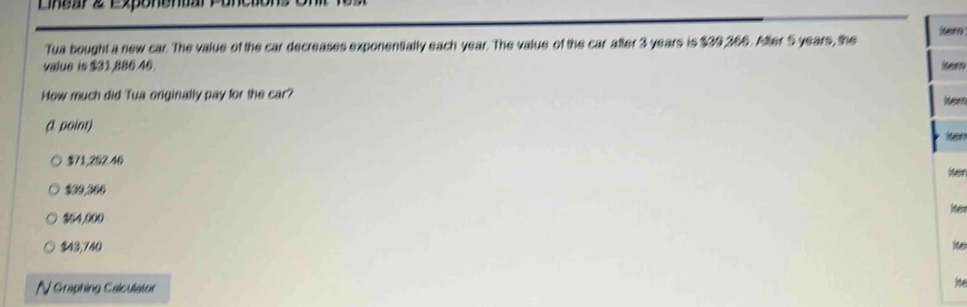 tua bought a new car. the value of the car decreases exponentially each…