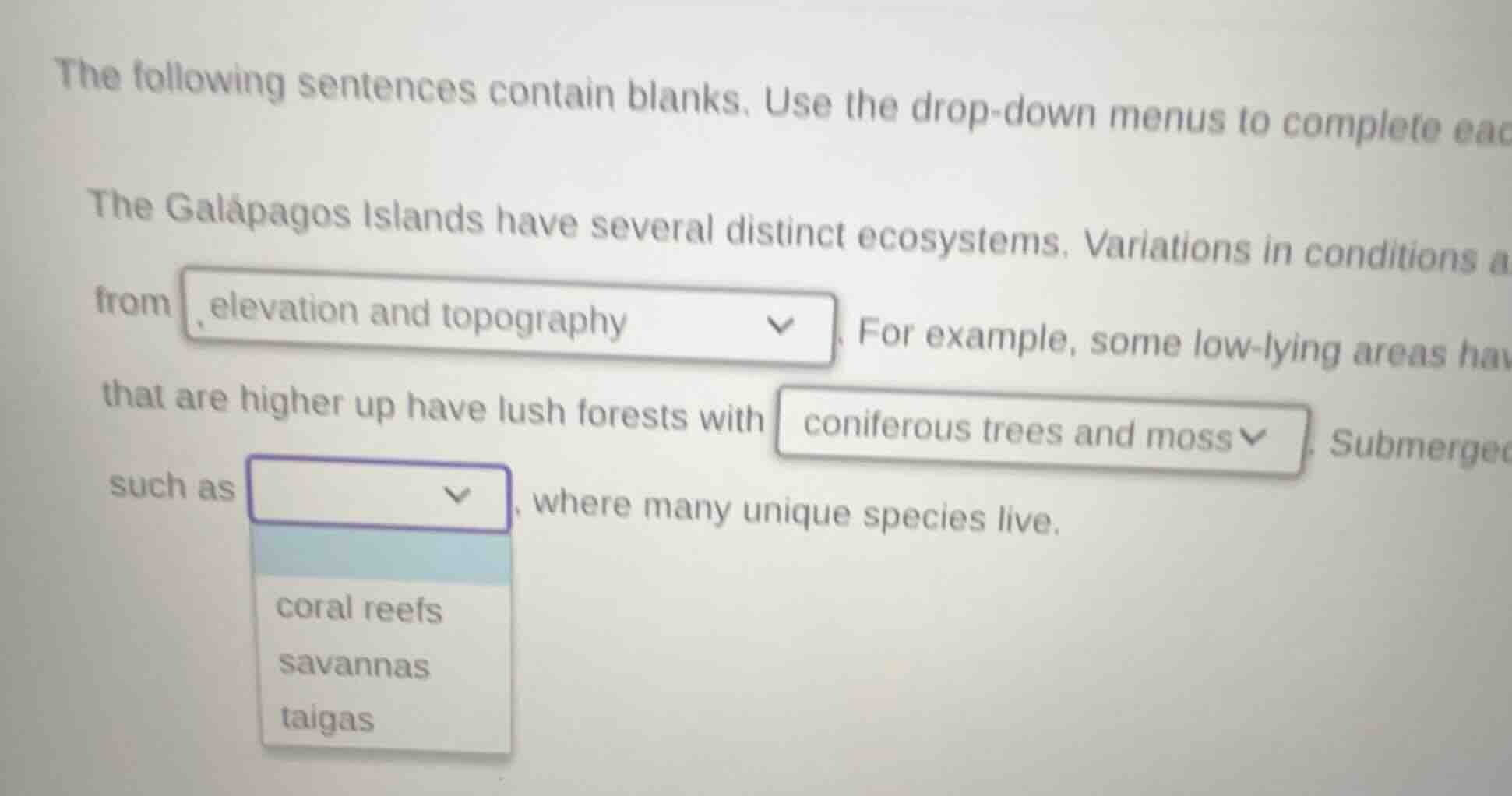 the following sentences contain blanks. use the drop - down menus to co…