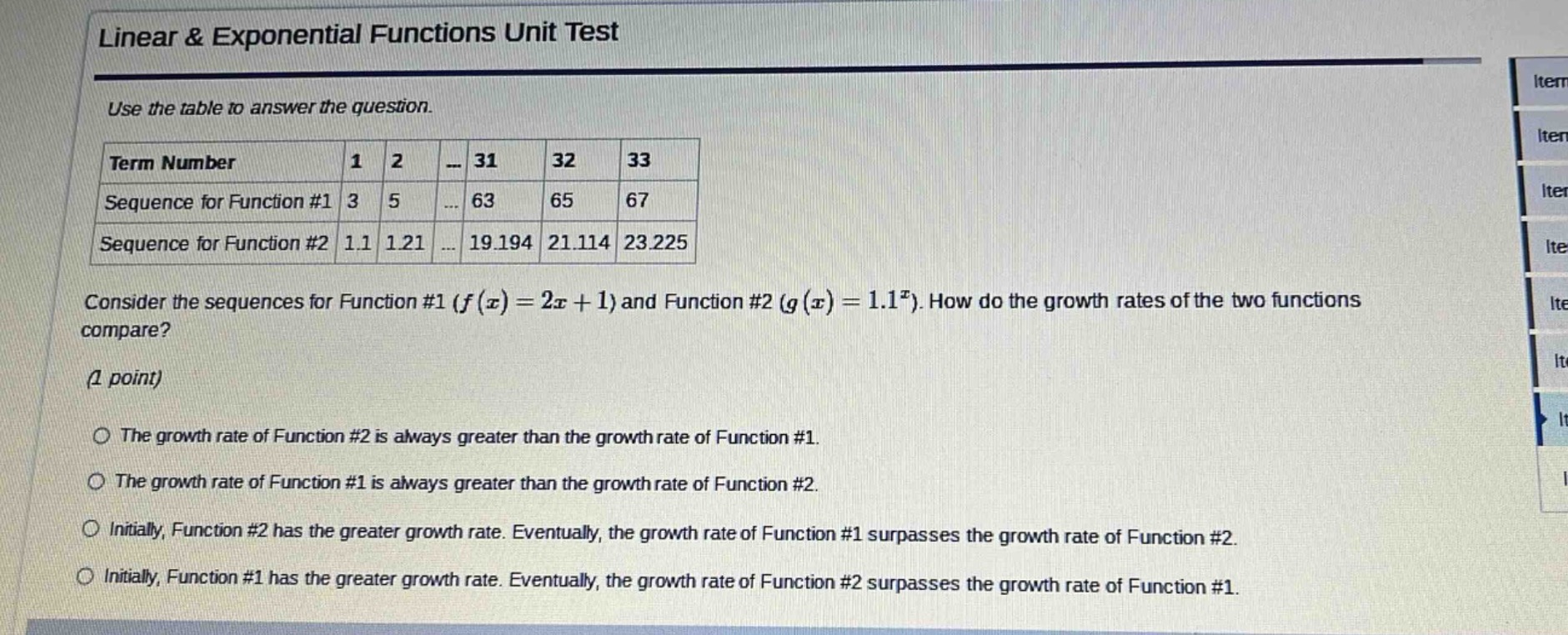 linear & exponential functions unit test use the table to answer the qu…
