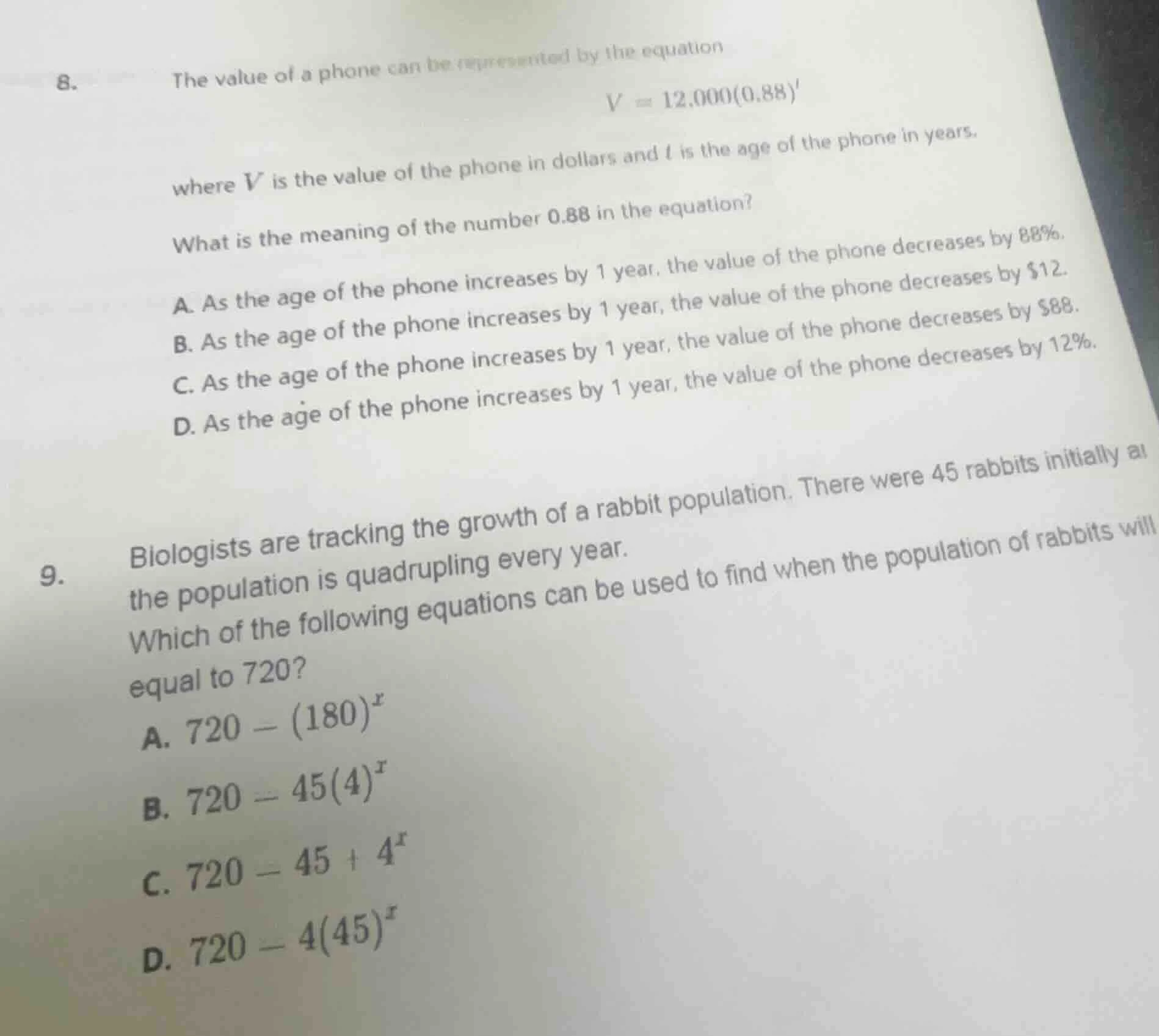 b. the value of a phone can be represented by the equation $v = 12,000(…