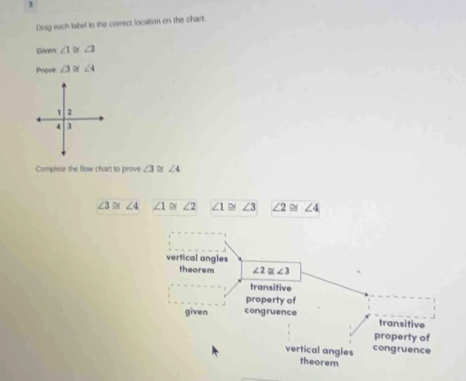3 drag each label to the correct location on the chart. given: ( angle …